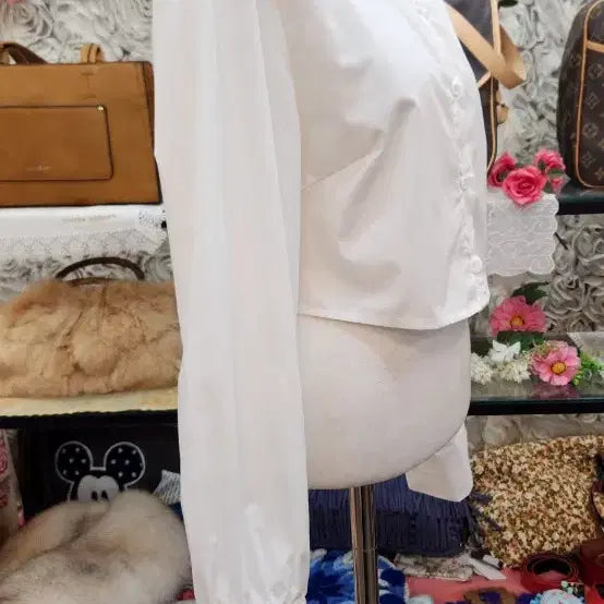 [BUNJANG] DAZY Cotton Blend Crinkled Crop Shirt / DAZY 면 혼방 바스락 크롭 셔츠 (55 66 77)