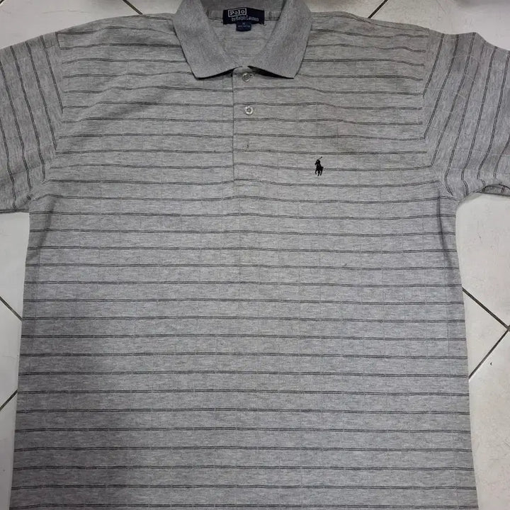 [BUNJANG] Polo Ralph Lauren Striped Short Sleeve Polo Shirt / 폴로 랄프로렌 스트라이프 반팔 카라티 회색