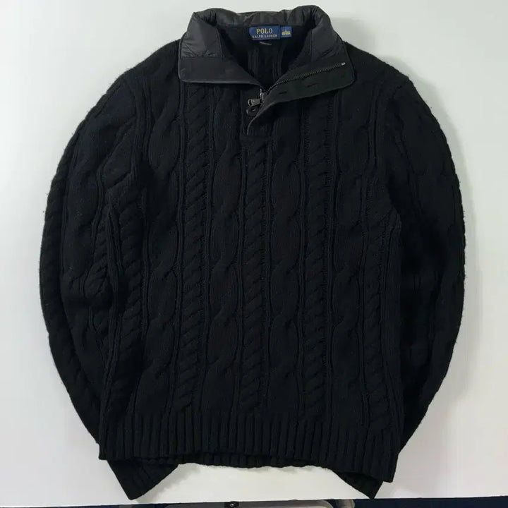 [BUNJANG] Polo Ralph Lauren Merino Wool Black Cable Half-Zip Knit Sweater / Polo  폴로 랄프로렌 메리노울 블랙 케이블 반집업 니트