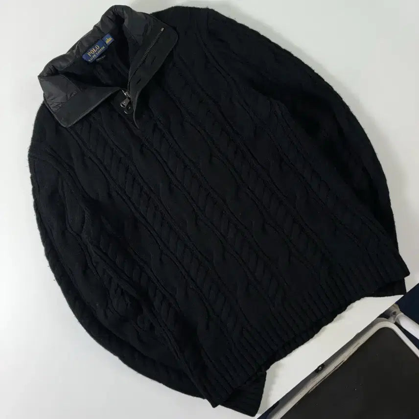 [BUNJANG] Polo Ralph Lauren Merino Wool Black Cable Half-Zip Knit Sweater / Polo  폴로 랄프로렌 메리노울 블랙 케이블 반집업 니트