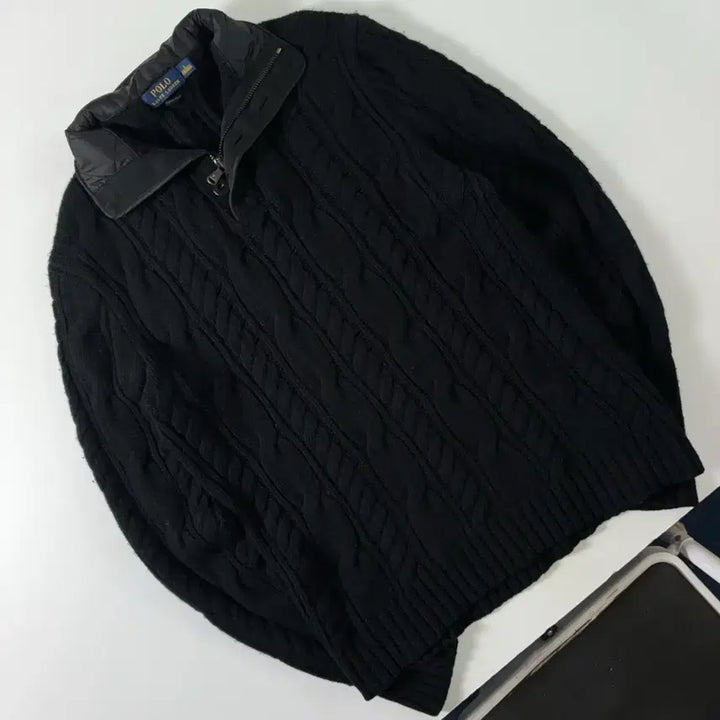 [BUNJANG] Polo Ralph Lauren Merino Wool Black Cable Half-Zip Knit Sweater / Polo  폴로 랄프로렌 메리노울 블랙 케이블 반집업 니트