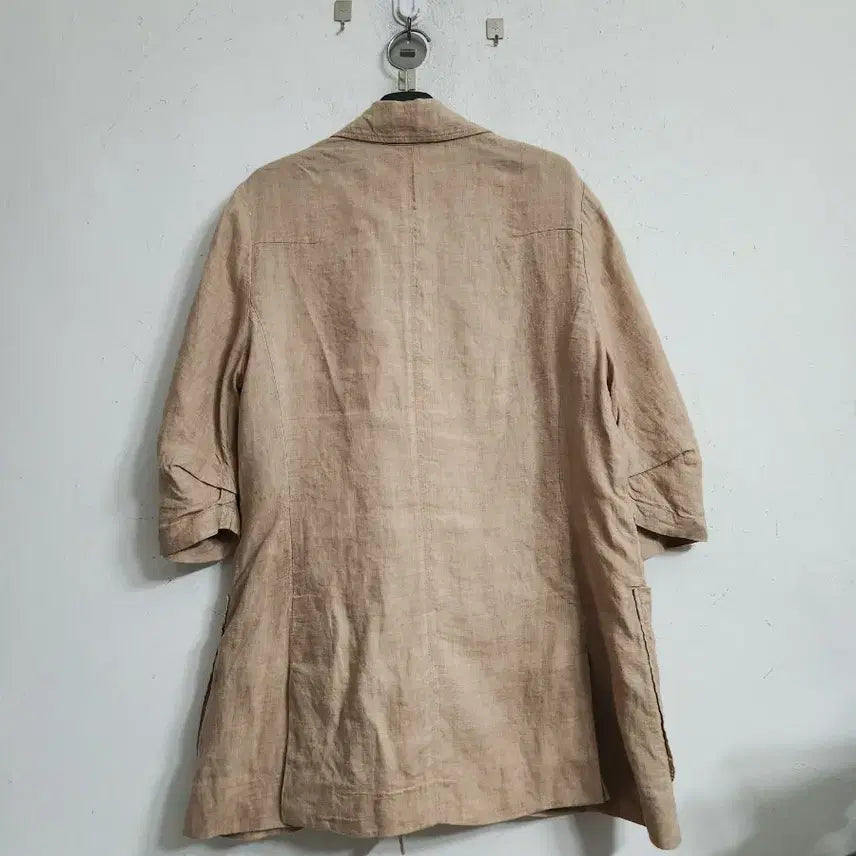 [BUNJANG] Linen Beige Double-Breasted Jacket / 린넨 반팔 더블 자켓 베이지