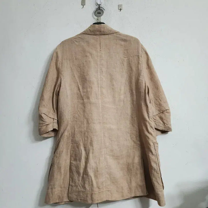 [BUNJANG] Linen Beige Double-Breasted Jacket / 린넨 반팔 더블 자켓 베이지