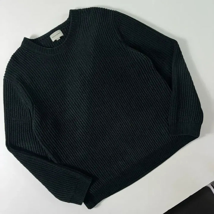 [BUNJANG] Solid Homme Deep Navy Ribbed Round Knit Sweater / Solid homme  솔리드 옴므 딥네이비 골지 라운드 니트