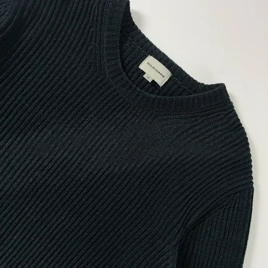 [BUNJANG] Solid Homme Deep Navy Ribbed Round Knit Sweater / Solid homme  솔리드 옴므 딥네이비 골지 라운드 니트
