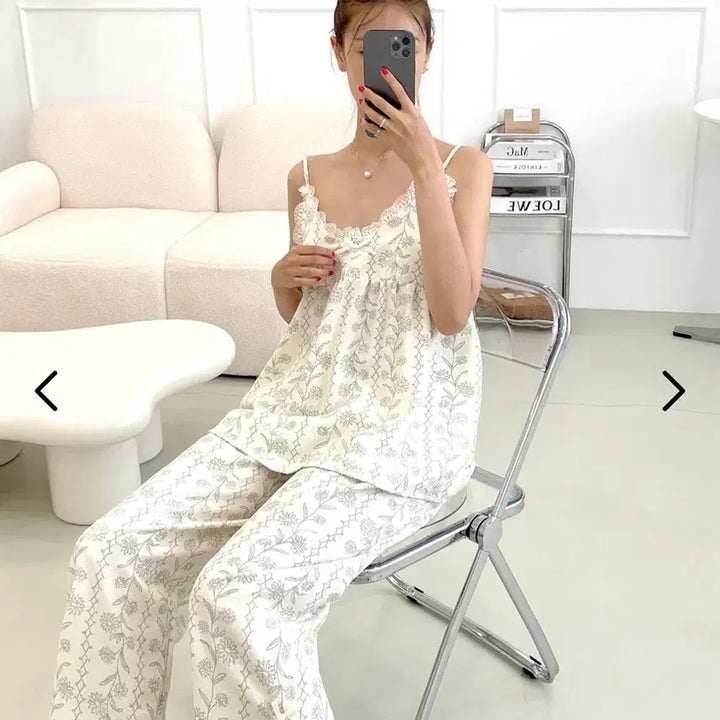 [BUNJANG] Floral Pattern 3-Piece Pajama Set / 플라워 패턴 3피스 잠옷 세트