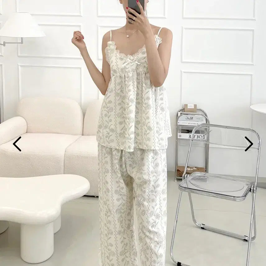 [BUNJANG] Floral Pattern 3-Piece Pajama Set / 플라워 패턴 3피스 잠옷 세트