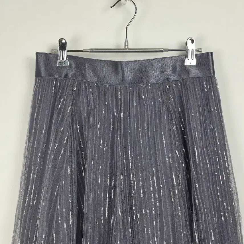[BUNJANG] Obze Gray Chiffon Sequin Flare Long Skirt (Women&
