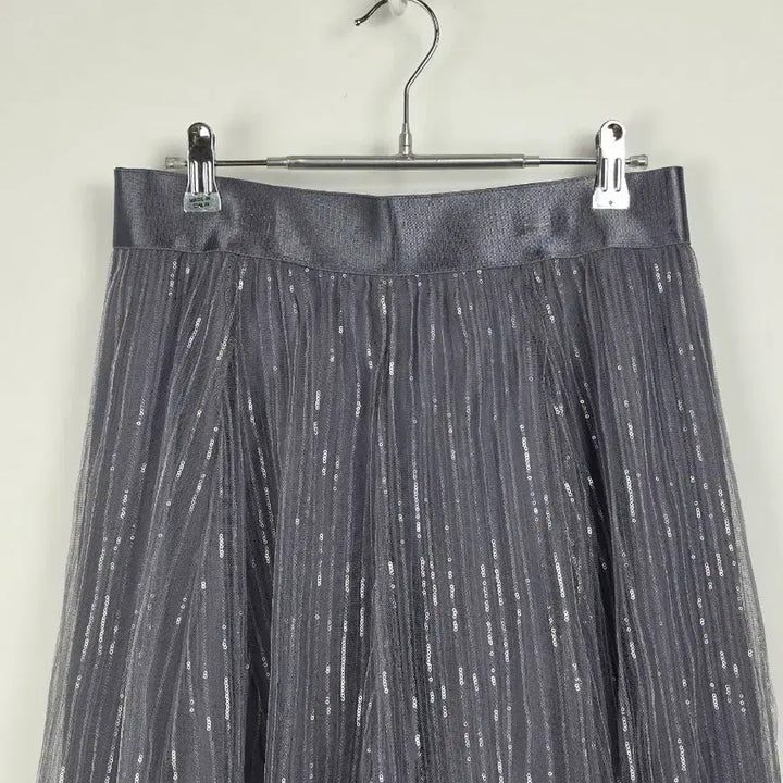 [BUNJANG] Obze Gray Chiffon Sequin Flare Long Skirt (Women&