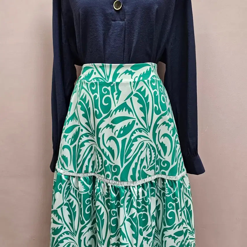[BUNJANG] Green Pattern Long Skirt / 그린 패턴 롱스커트