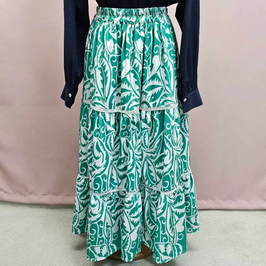 [BUNJANG] Green Pattern Long Skirt / 그린 패턴 롱스커트