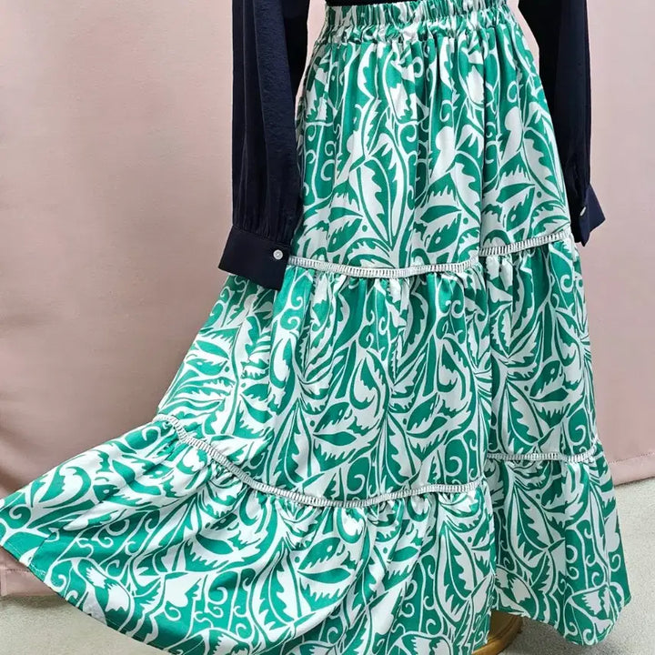 [BUNJANG] Green Pattern Long Skirt / 그린 패턴 롱스커트