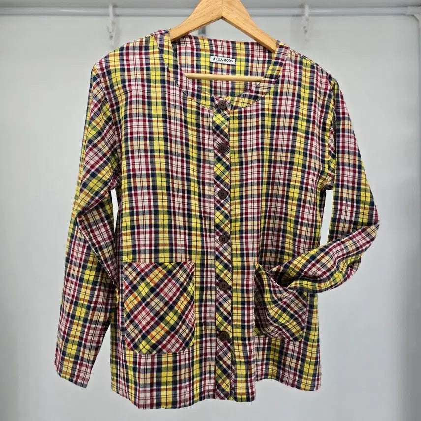 [BUNJANG] ALLA MODA Vintage Checkered Long Sleeve Shirt / 일본 빈티지 알라모다 체크무늬 긴팔 남방