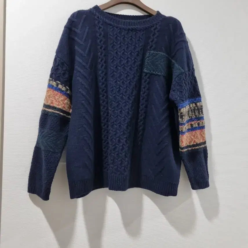 [BUNJANG] SJSJ Navy Cable Knit Sweater / 한섬 SJSJ 네이비 꽈배기 니트