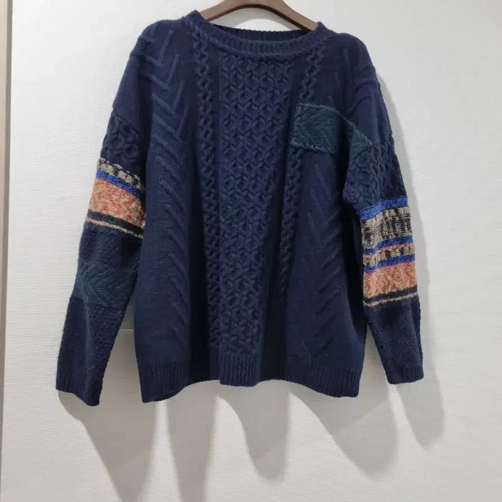 [BUNJANG] SJSJ Navy Cable Knit Sweater / 한섬 SJSJ 네이비 꽈배기 니트