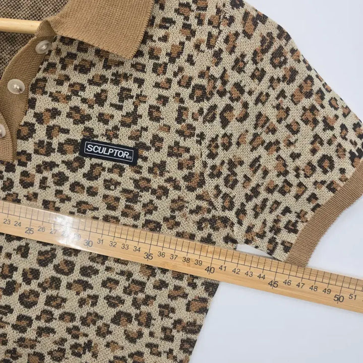[BUNJANG] SCULPTOR Leopard Short Sleeve Knit Top / SCULPTOR 레오파드 반팔 니트티