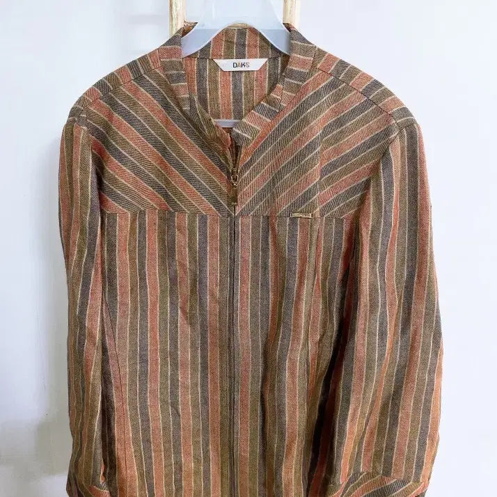 [BUNJANG] Daks Linen Stripe 7-part No-collar Jacket / 몽빈티지(77)닥스여자린넨100%스트라이프7부노카라자켓