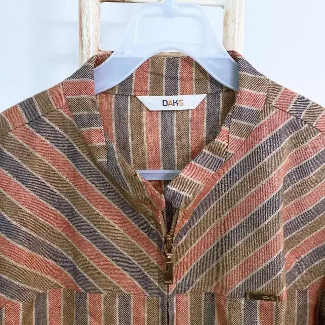 [BUNJANG] Daks Linen Stripe 7-part No-collar Jacket / 몽빈티지(77)닥스여자린넨100%스트라이프7부노카라자켓