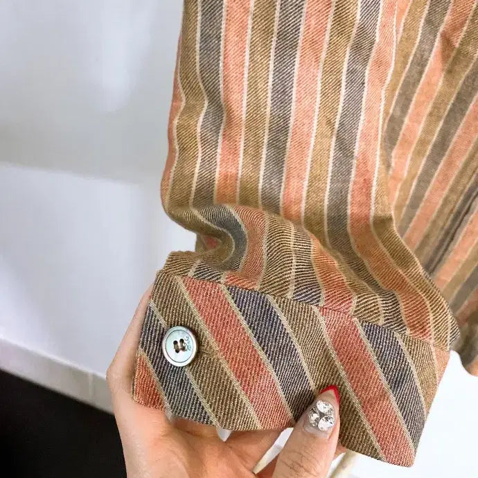 [BUNJANG] Daks Linen Stripe 7-part No-collar Jacket / 몽빈티지(77)닥스여자린넨100%스트라이프7부노카라자켓