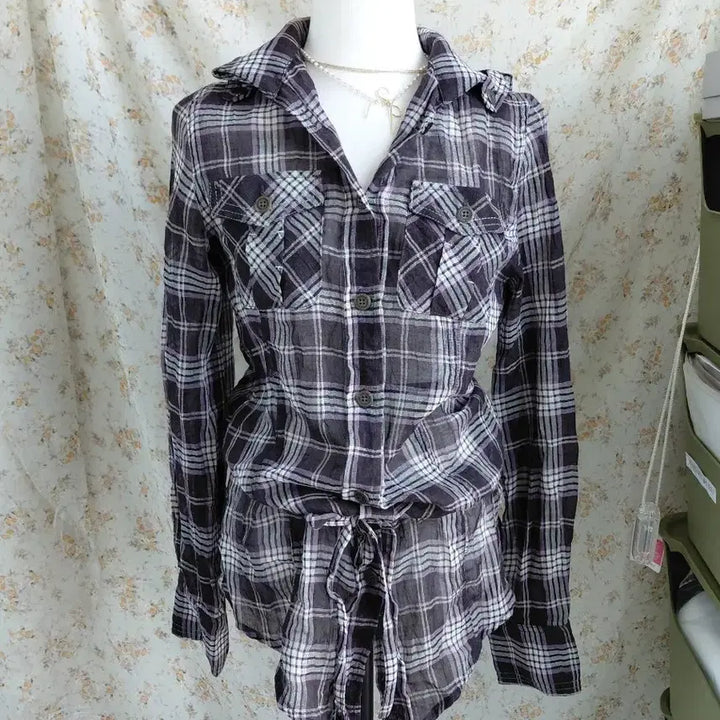 [SOLD OUT] [빈티지] 체크 셔츠 허리 묶음 스타일