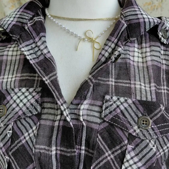 [SOLD OUT] [빈티지] 체크 셔츠 허리 묶음 스타일