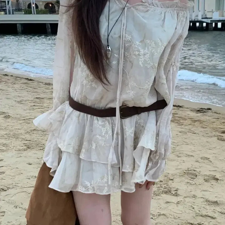 [BUNJANG] More Rich Momo Chiffon Frill Off-Shoulder Dress / 모어리치 모모치 프릴캉캉 오프숄더 원피스