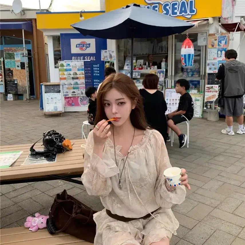 [BUNJANG] More Rich Momo Chiffon Frill Off-Shoulder Dress / 모어리치 모모치 프릴캉캉 오프숄더 원피스