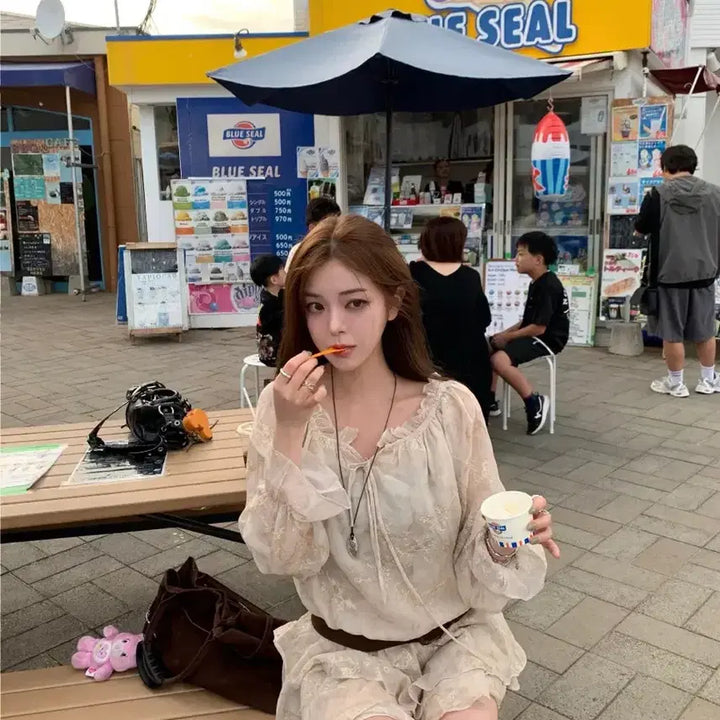 [BUNJANG] More Rich Momo Chiffon Frill Off-Shoulder Dress / 모어리치 모모치 프릴캉캉 오프숄더 원피스