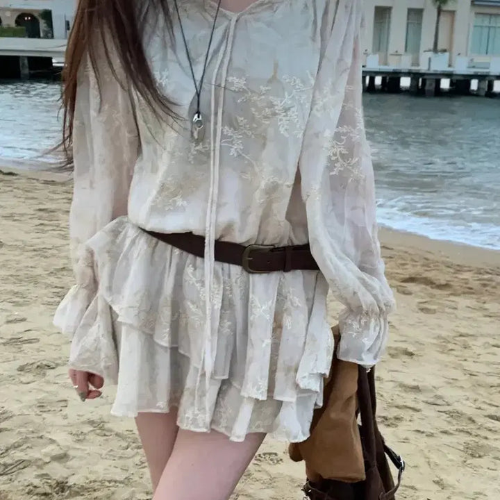 [BUNJANG] More Rich Momo Chiffon Frill Off-Shoulder Dress / 모어리치 모모치 프릴캉캉 오프숄더 원피스