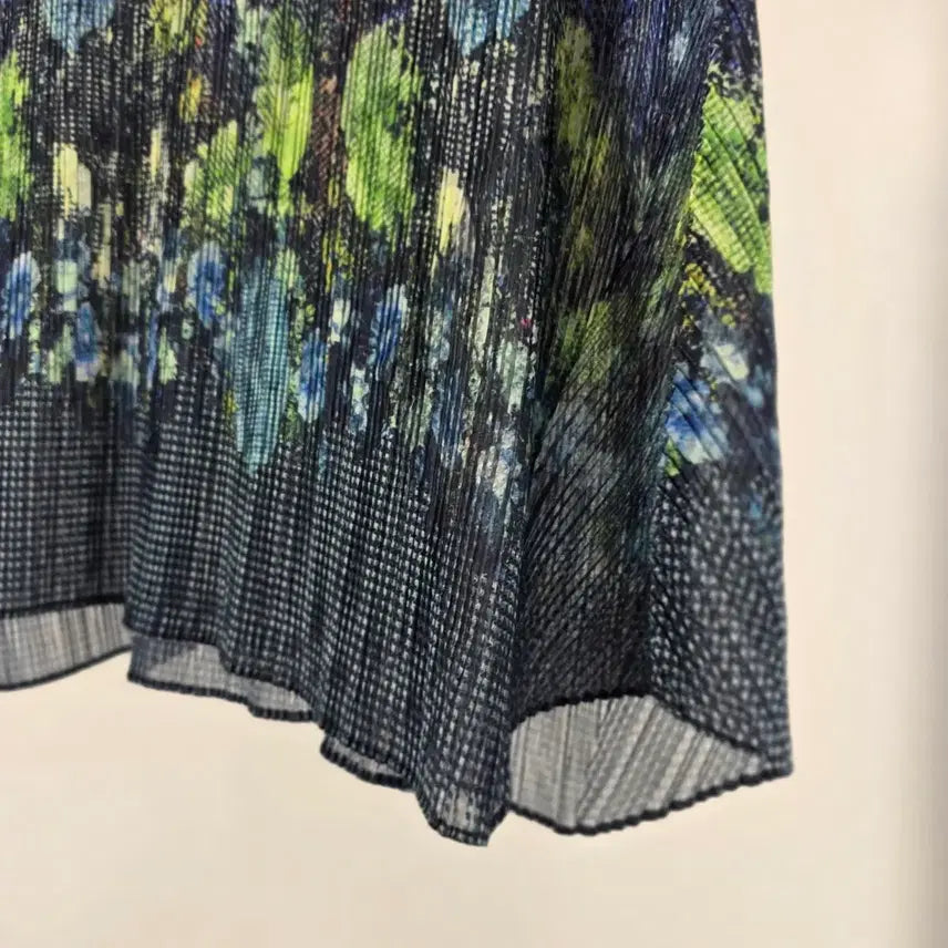 [BUNJANG] Pleated Tunic Blue Green Pattern Blouse / 플리츠 튜닉 블루 그린 패턴 블라우스