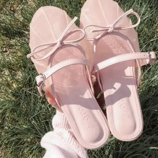[SOLD OUT] 메이윤 시스루 리본 플랫 뮬 살핑크 245size 새상품