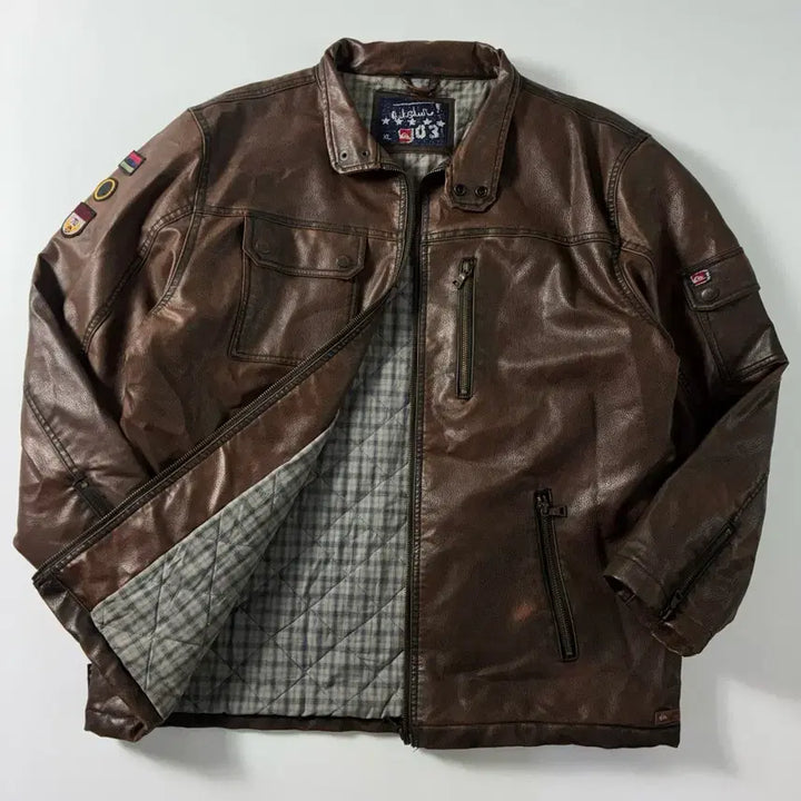 [BUNJANG] Quick Silver Western Leather Racing Jacket / Quick silver  퀵실버 90,s 웨스턴 레더 브라운 레이싱 자켓