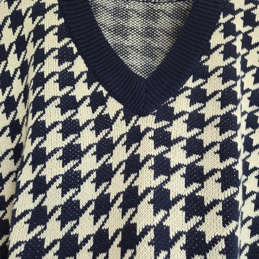 [BUNJANG] JJ1072 Houndstooth V-Neck Knit Vest / 여성 하운드투스 V넥 니트 조끼 F JJ1072