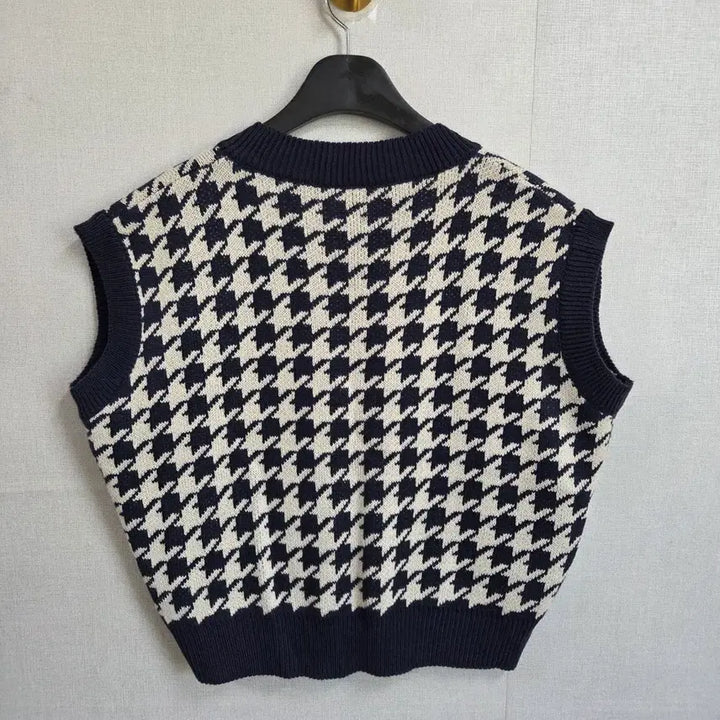 [BUNJANG] JJ1072 Houndstooth V-Neck Knit Vest / 여성 하운드투스 V넥 니트 조끼 F JJ1072