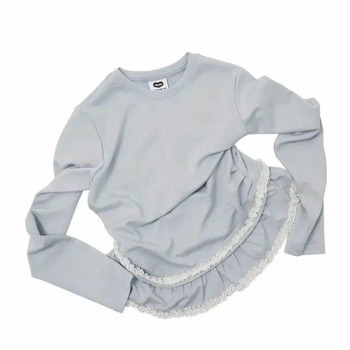 [BUNJANG] Mihev Double Lace Shirring Long Sleeve Pastel Blue / 새상품) 미헤브 더블 레이스 셔링 롱슬리브 파스텔 블루