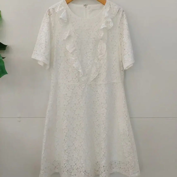 [BUNJANG] 09women White Lace Ruffle Short Sleeve Dress / 09women 화이트 레이스 러플 반팔 원피스 55