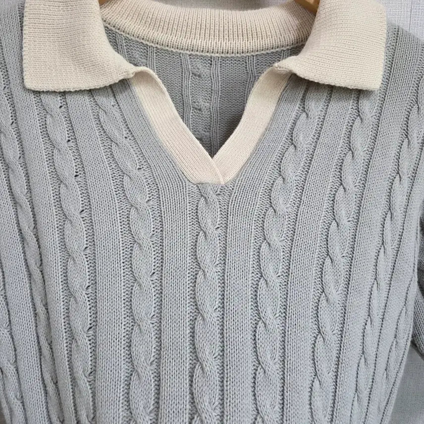 [BUNJANG] F JJ1074 Cable Knit Crop Top / 여성 케이블 니트 반팔 크롭 카라티  F JJ1074