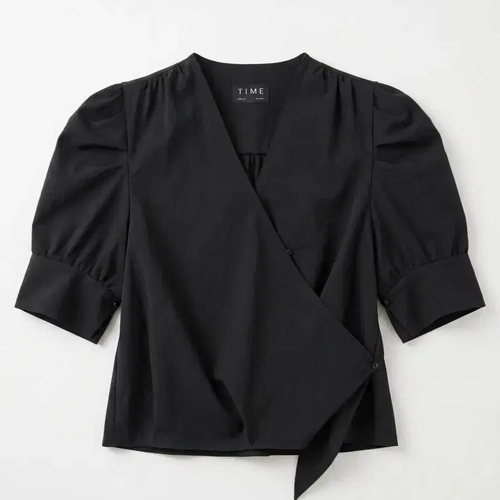 [BUNJANG] TIME Black Wrap Blouse / TIME 타임 블랙 랩 블라우스 반팔