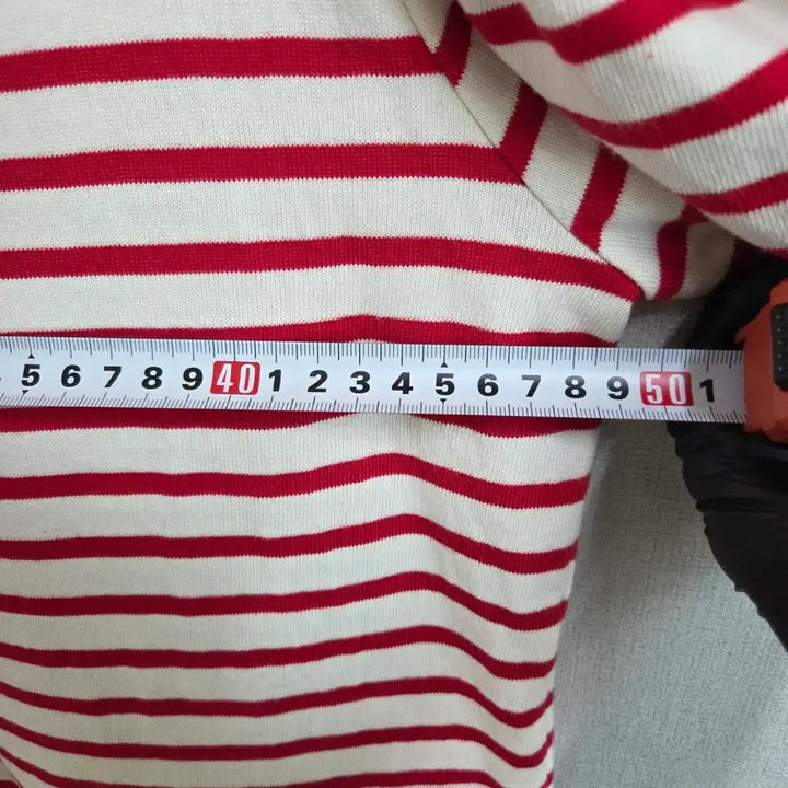 [BUNJANG] JJ1075 Red Striped Short Sleeve T-shirt / 여성 레드 스트라이프 반팔 티셔츠 백리본 F JJ1075