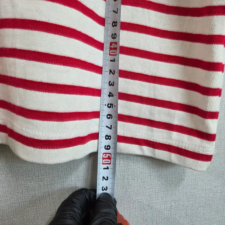 [BUNJANG] JJ1075 Red Striped Short Sleeve T-shirt / 여성 레드 스트라이프 반팔 티셔츠 백리본 F JJ1075