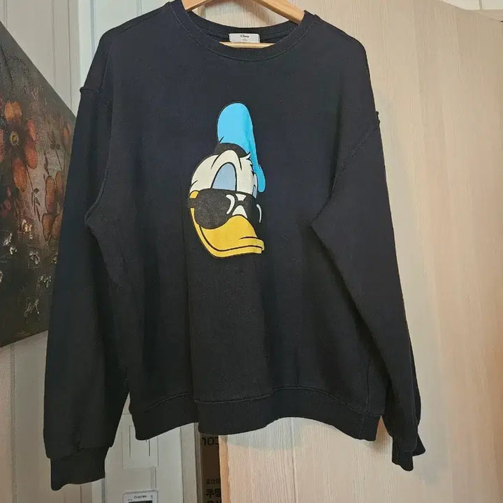 [BUNJANG] Disney Donald Duck Oversized Sweatshirt / 남여공용 디즈니 정품 오버핏 도날드덕 맨투맨 (블랙, F)