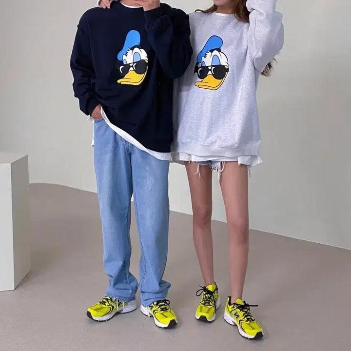 [BUNJANG] Disney Donald Duck Oversized Sweatshirt / 남여공용 디즈니 정품 오버핏 도날드덕 맨투맨 (블랙, F)