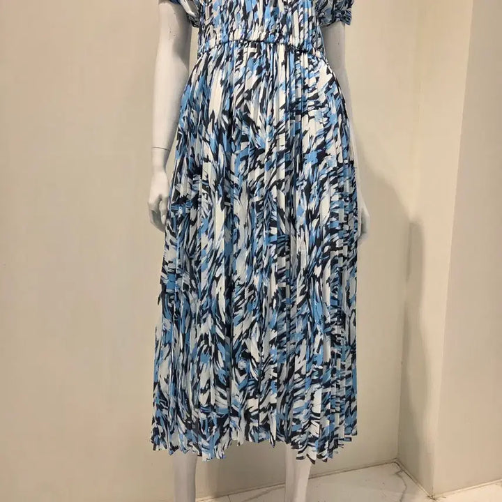 [BUNJANG] Blue Printed Pleated Long Dress / 봄원피스 새상품/핏보장 시원한 블루 나염 플리츠 롱 원피스 | 휴양지룩