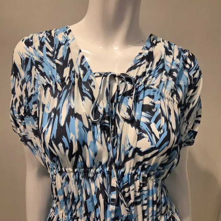 [BUNJANG] Blue Printed Pleated Long Dress / 봄원피스 새상품/핏보장 시원한 블루 나염 플리츠 롱 원피스 | 휴양지룩