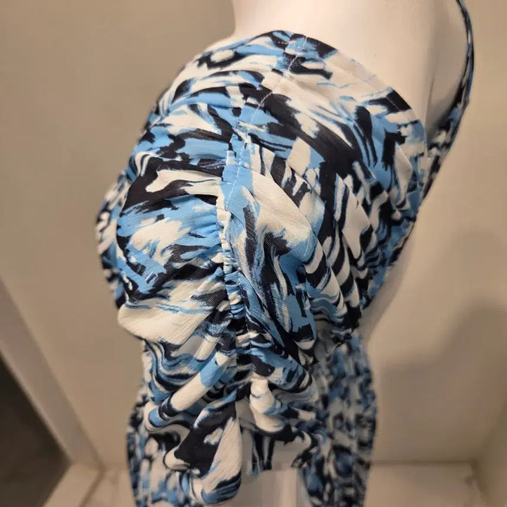 [BUNJANG] Blue Printed Pleated Long Dress / 봄원피스 새상품/핏보장 시원한 블루 나염 플리츠 롱 원피스 | 휴양지룩