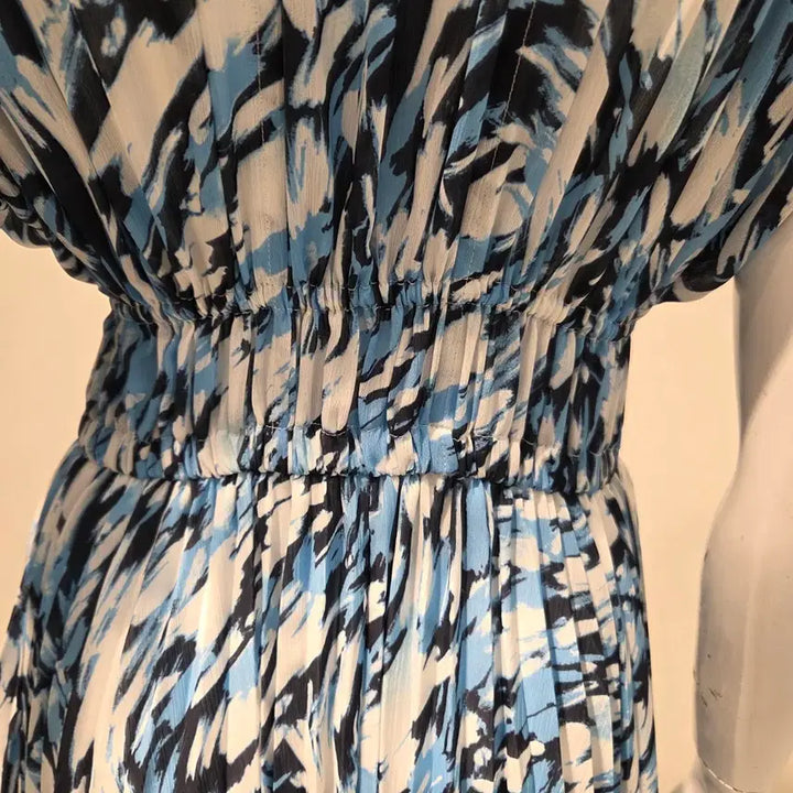 [BUNJANG] Blue Printed Pleated Long Dress / 봄원피스 새상품/핏보장 시원한 블루 나염 플리츠 롱 원피스 | 휴양지룩