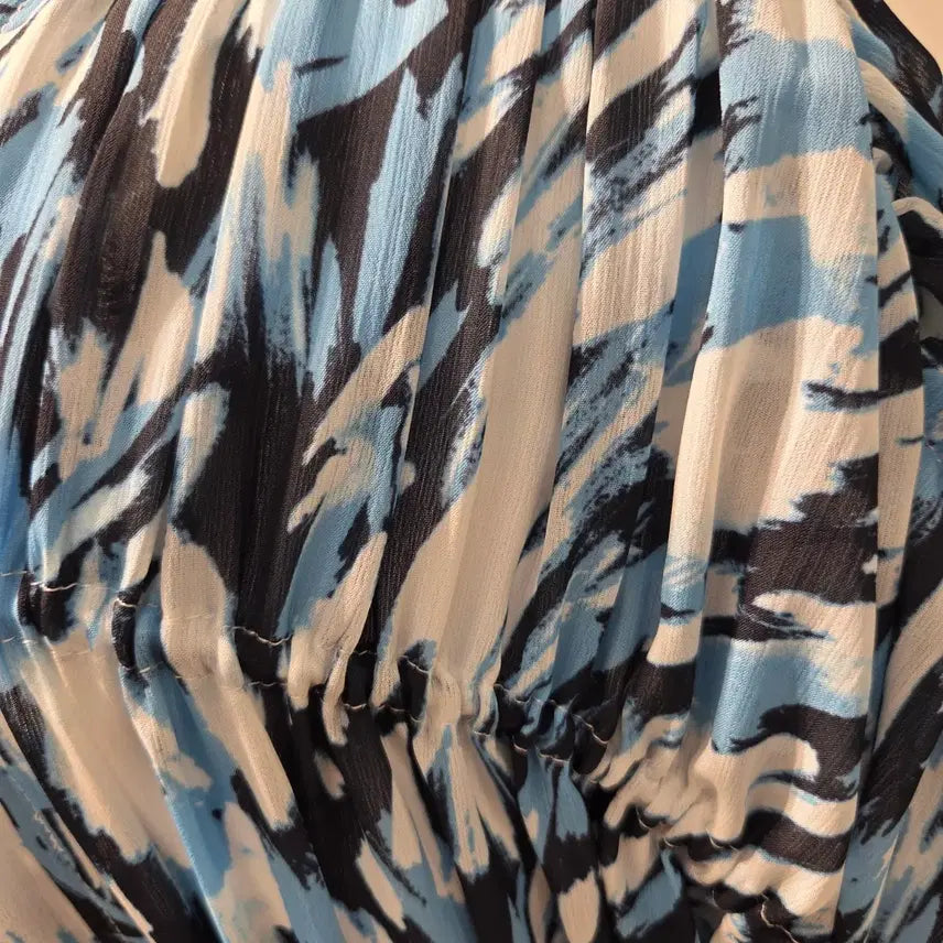 [BUNJANG] Blue Printed Pleated Long Dress / 봄원피스 새상품/핏보장 시원한 블루 나염 플리츠 롱 원피스 | 휴양지룩