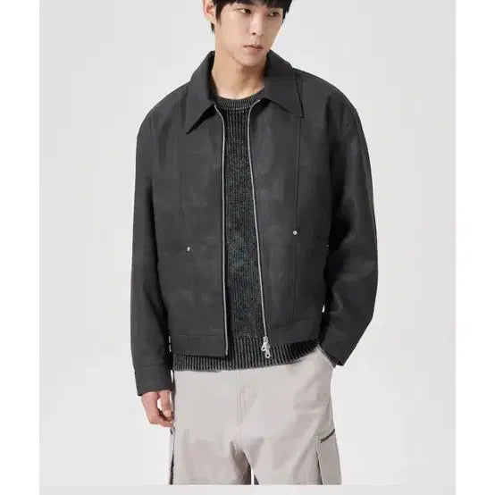 [SOLD OUT] 에잇세컨즈 페이크 레더 라인 자켓 XL