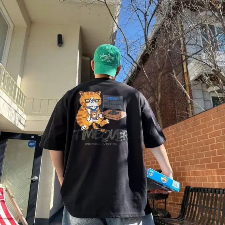 [BUNJANG] Working Overtime Cat T-Shirt / 야근고양이반팔