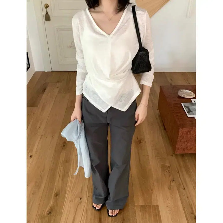 [SOLD OUT] [새상품] 프릴리 DR. Draped Side Button Tee